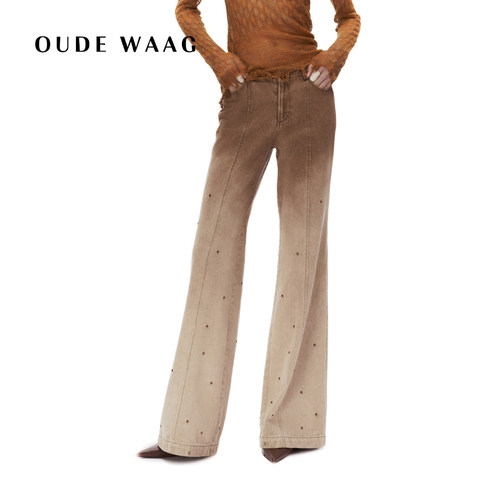 【宋轶同款】OUDE WAAG 秋冬 复古洗水渐变色撞钉阔腿女装牛仔裤