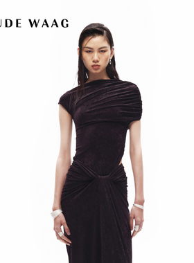 OUDE WAAG  优雅随性弹力丝绒不对称丝绒抽褶女装上衣