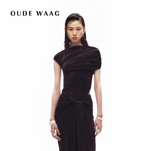 上衣 优雅随性弹力丝绒不对称丝绒抽褶女装 OUDE WAAG
