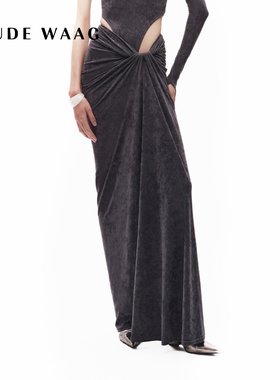 OUDE WAAG  垂坠弹力丝绒针织女装半裙