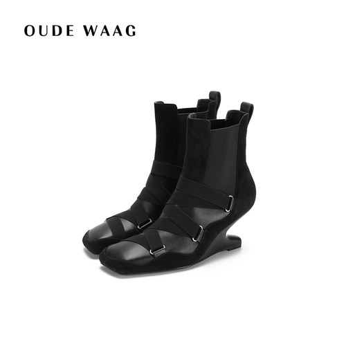 OUDE WAAG 25秋冬新款 摩登前卫方头绷带中筒靴