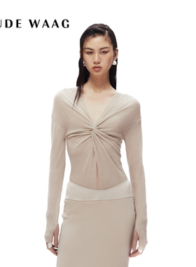 【赵露思同款】OUDE WAAG  高级感亲肤优雅亮丝V领扭结女装针织衫