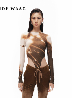 OUDE WAAG 网纱透视抽象印花女装连体衣