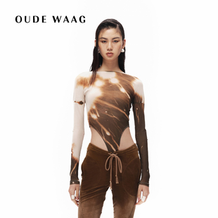 连体衣 网纱透视抽象印花女装 OUDE WAAG