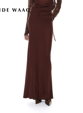 OUDE WAAG 25早秋新款 优雅 不对称抽褶羊毛垂坠弹力螺纹半裙