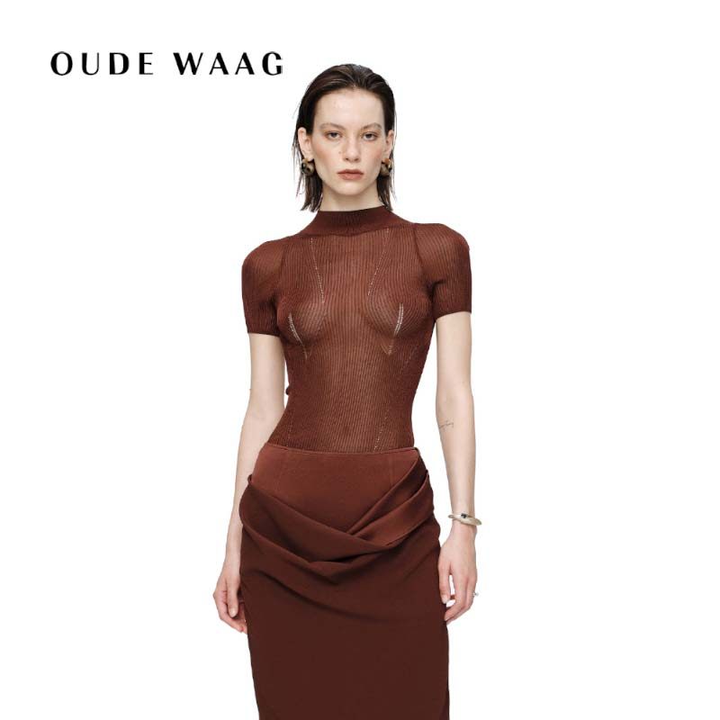 OUDE WAAG 25秋冬新款 轻薄简约修身曲线螺纹短袖针织上衣,女装/女士精品,毛针织衫,淘宝优惠券,粉丝福利购,淘宝优惠卷
