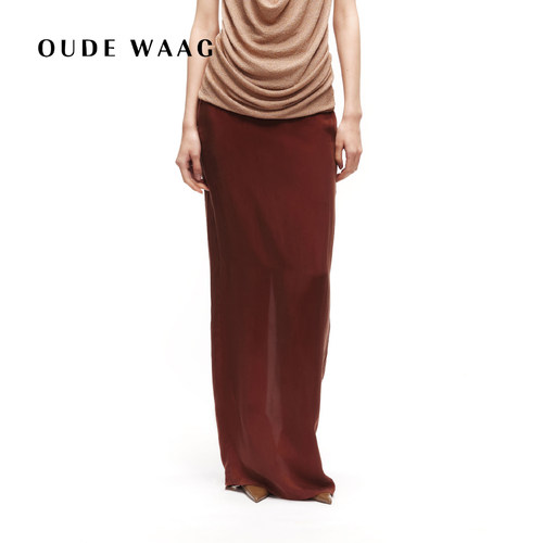 OUDE WAAG 25春夏 优雅简约抽皱铜氨丝女装半身裙