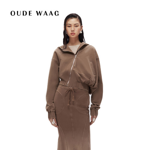 OUDE WAAG 复古做旧纯棉洗水不对称女装卫衣
