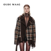 25早秋新款 OUDE WAAG 复古休闲羊毛大廓形格纹机车夹克