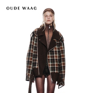复古休闲羊毛大廓形格纹机车夹克 25早秋新款 OUDE WAAG
