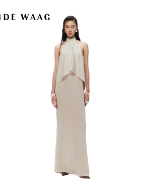 OUDE WAAG  高级质感简约垂坠优雅高领露背女装连衣裙