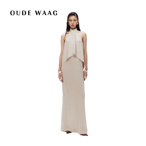 OUDE WAAG  高级质感简约垂坠优雅高领露背女装连衣裙
