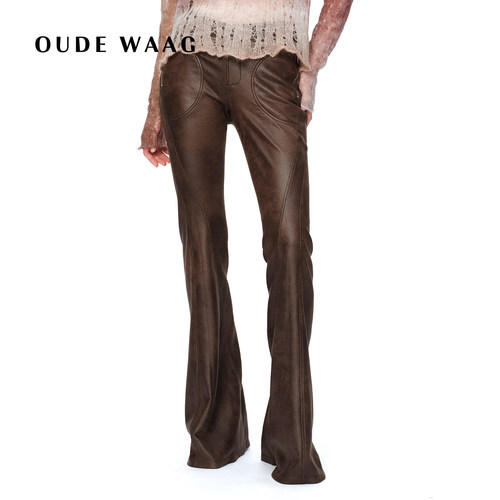 【孟子义同款】 OUDE WAAG 26早春新款 复古弹力环保皮喇叭裤
