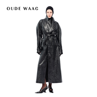 25秋冬新款 WAAG OUDE 优雅摩登漆皮廓形系腰大衣 辛芷蕾同款