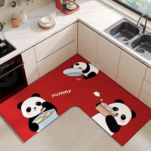 红色喜庆硅藻泥厨房地垫吸水吸油灶台垫耐脏L型地毯拐角专用地垫