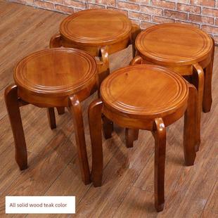 全实木圆凳子餐桌凳椅叠放简约欧式创意户外家用饭店胡桃板凳现代