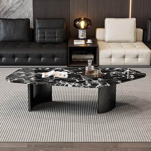 意式极简大理石茶几不锈钢不规则创意客厅家用小户型现代简约轻奢