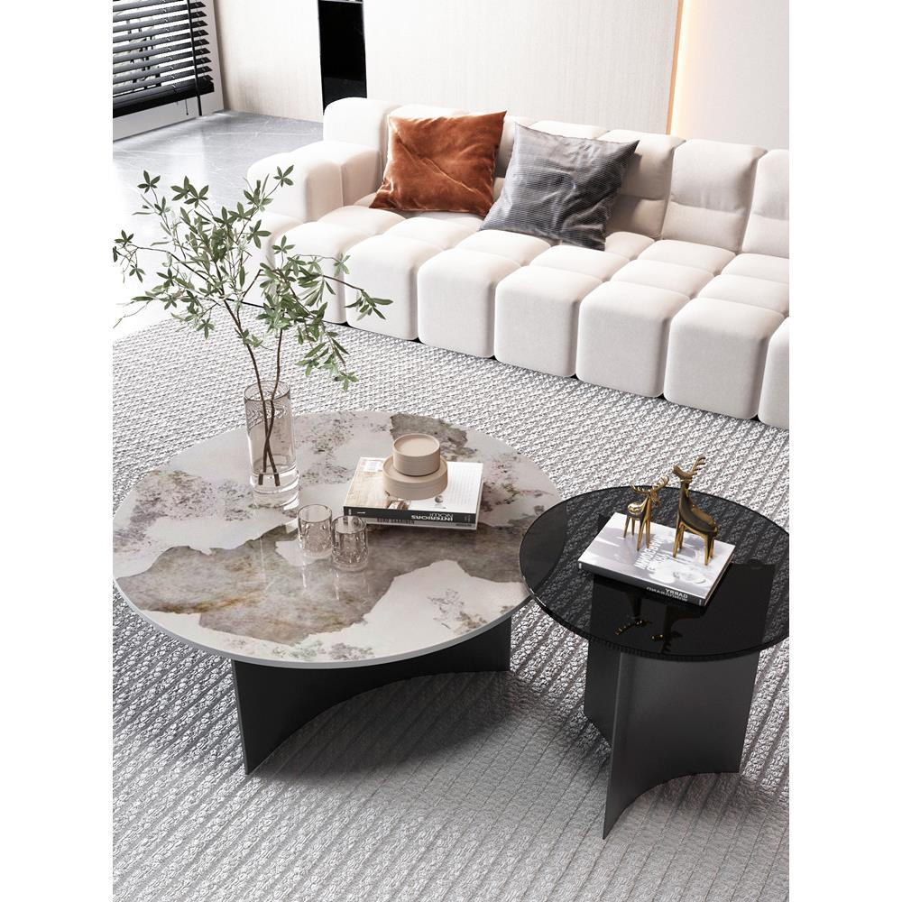 轻奢现代板岩钢化玻璃咖啡桌组合客厅家庭高端大小简单创意咖啡桌