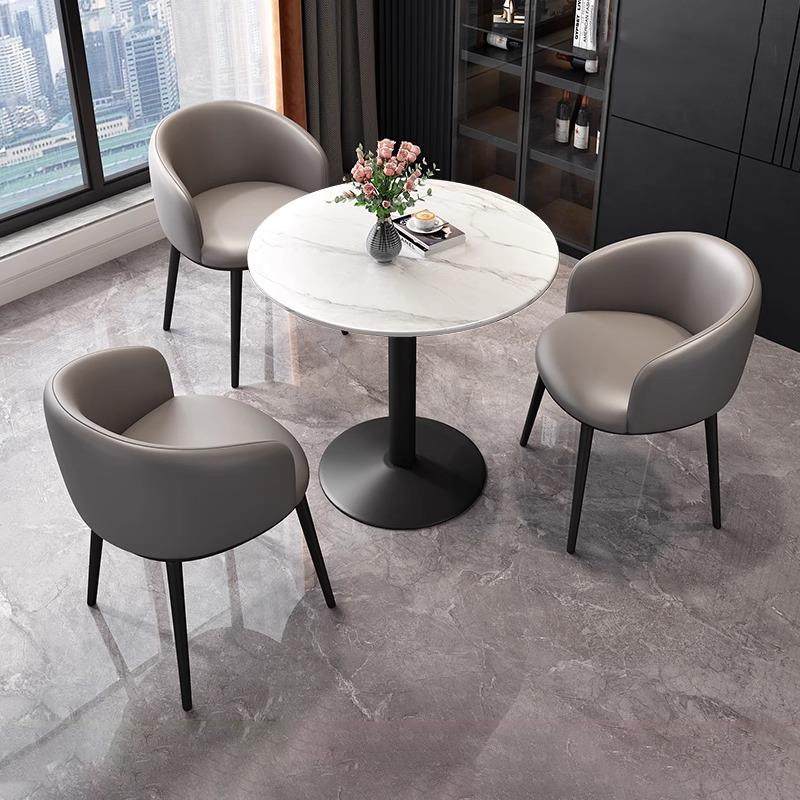 岩板小圆桌家用阳台茶几椅子组合办公接待洽谈桌轻奢商务休闲茶桌