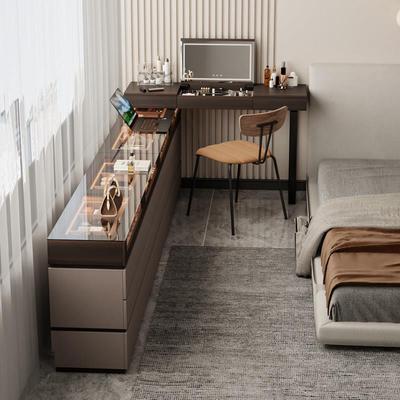 转角L型化妆桌翻盖镜子梳妆台斗柜一体卧室半包围收纳实木小户型