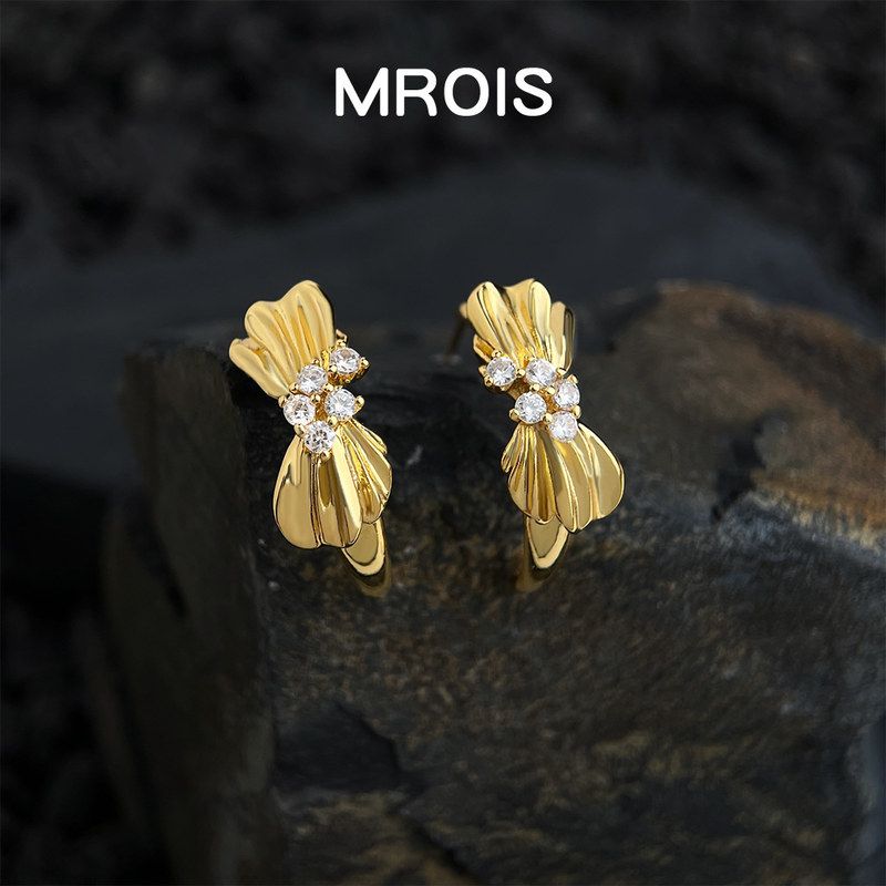 原创厚镀18真金保色S925银针褶皱