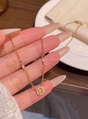 韩系爆款金色小方糖吊坠项链女