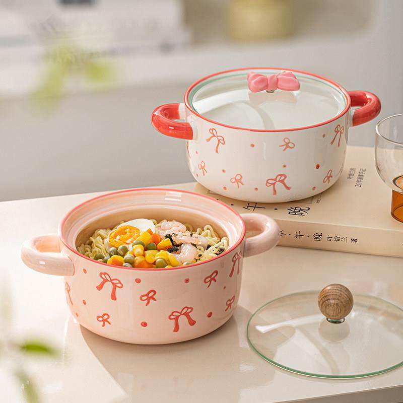 可爱双耳泡面碗带盖子高颜值大号陶瓷螺蛳粉面碗宿舍学生个人专用,餐饮具,泡面碗,淘宝优惠券,粉丝福利购,淘宝优惠卷