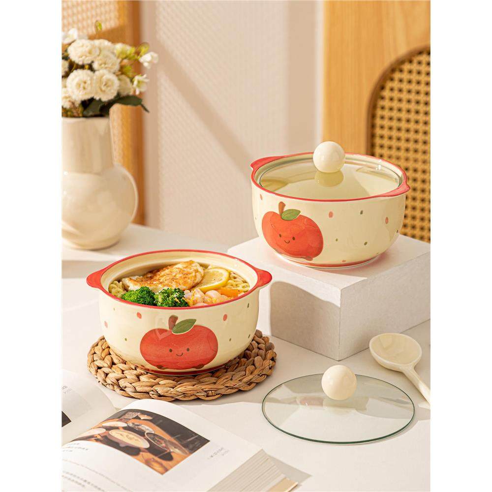 陶瓷带盖泡面碗2025新款高颜值双耳碗学生宿舍螺蛳粉碗一人食餐具,餐饮具,泡面碗,淘宝优惠券,粉丝福利购,淘宝优惠卷