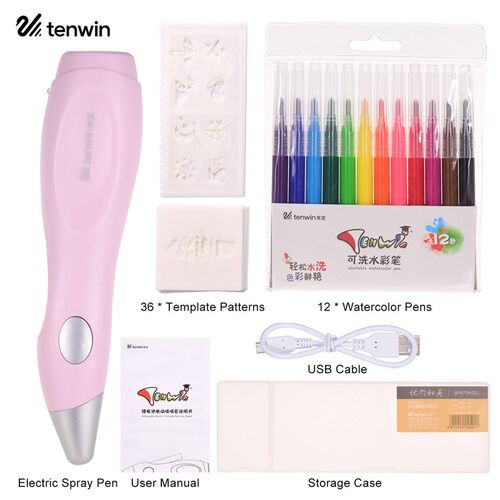 极速12pcs Washable Paint Pens Electric Water Color Spray Pen