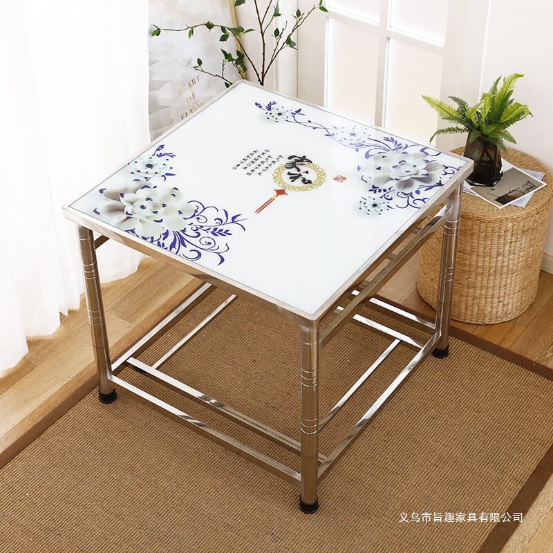 家用不锈钢烤火桌多功能小户型客厅折叠正方形取暖吃饭打牌餐桌子