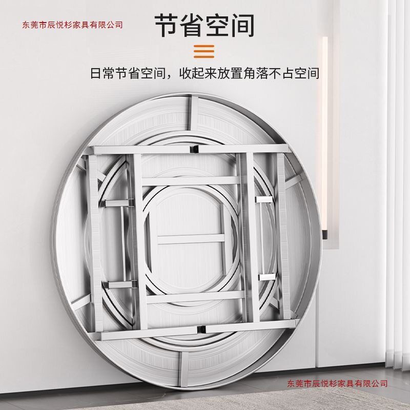 免安装304特厚不锈钢内置转盘折叠桌大圆桌子家用酒席饭店连体桌