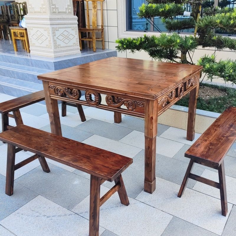 八仙桌全实木正方形家用餐桌老式雕花仿古四方桌餐馆饭店桌子中式