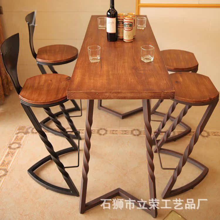 铁艺吧椅休闲桌椅酒吧休闲咖啡吧台桌椅实木吧桌椅批发