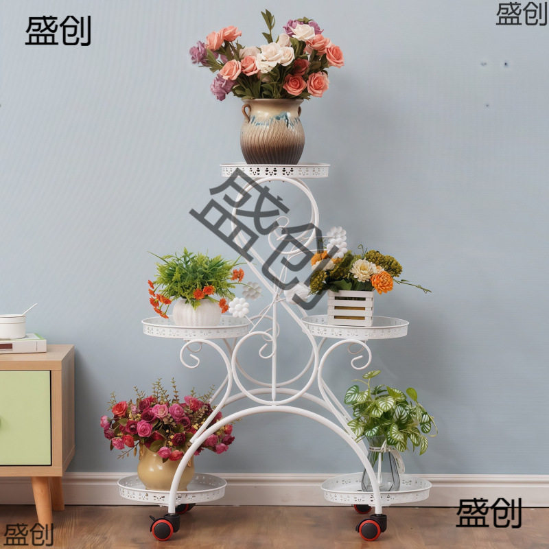 花架子铁艺省空间带轮子简约移动家用多层室内阳台客厅落地式花架