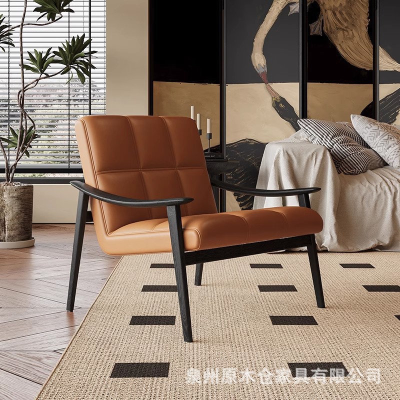 意式极简实木轻奢设计师沙发椅