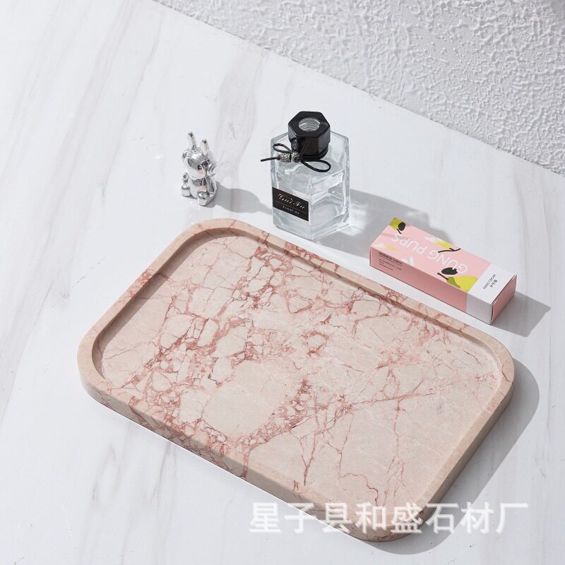 宝格莉大理石托盘粉红色装饰盘首饰珠宝置物玄关钥匙整理酒店摆件