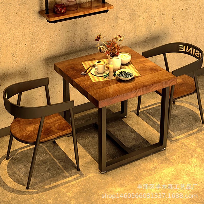美式Loft实木工业风餐桌椅组合