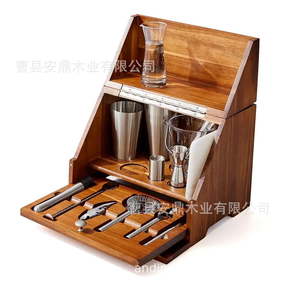 木质置物架现代简约酒吧工具用品多合一收纳盒调酒师配件储存盒