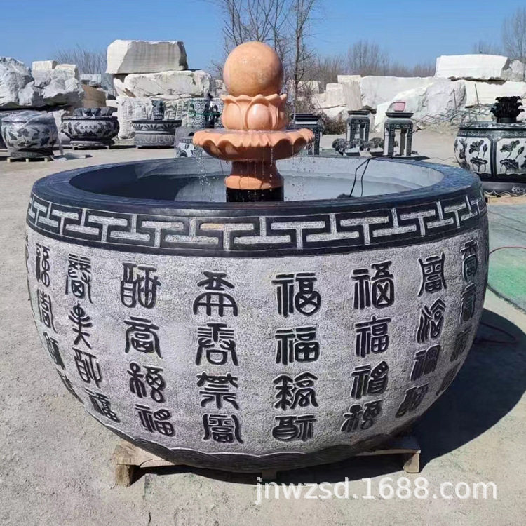 哪里有卖石头鱼缸的石质百福缸多少钱一个石制荷花鲤鱼缸图片