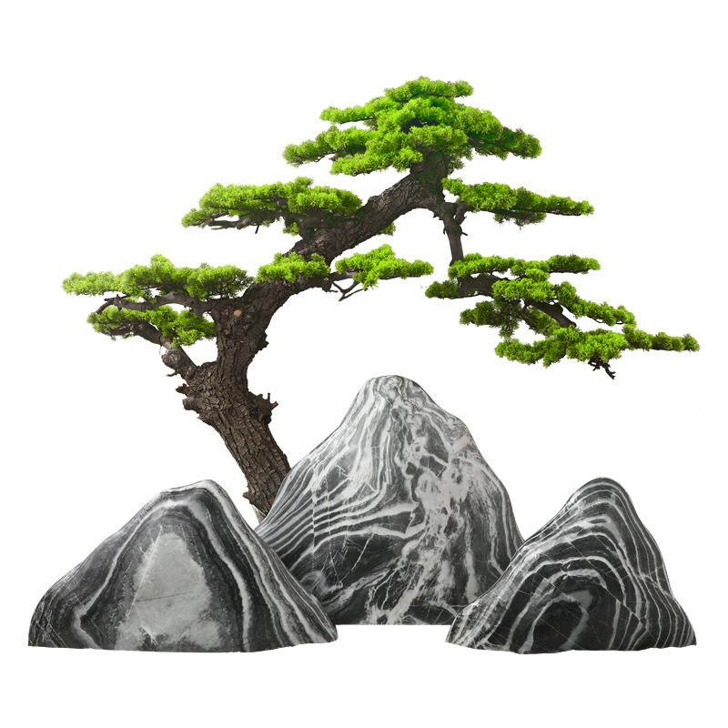 室内仿真迎客松雪浪石假山