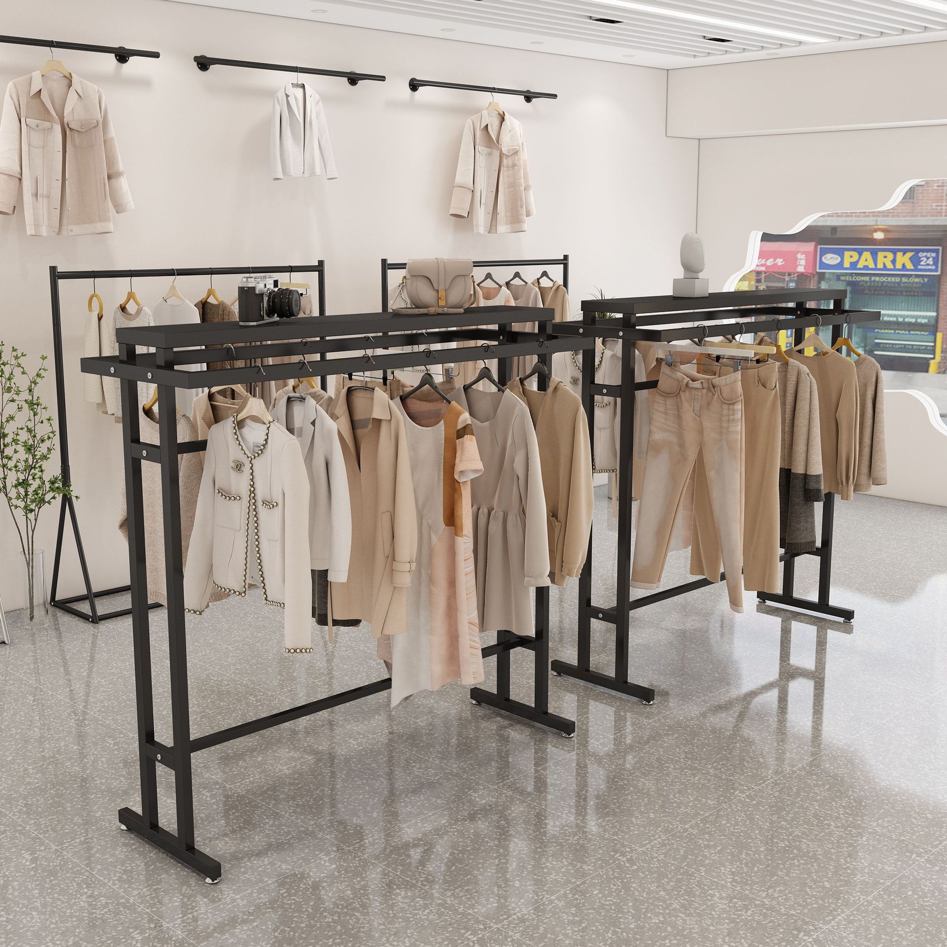 商场服装展示架高档服装挂衣架落地中岛架服装展示架挂衣货架商用