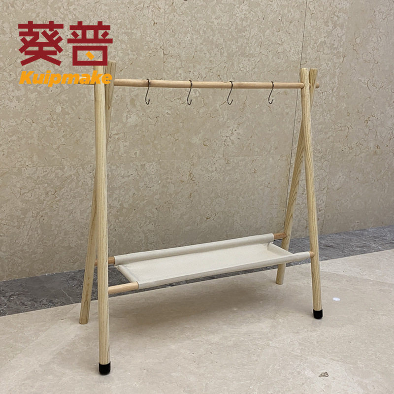 【葵普制造】户外木置物挂钩架折叠三脚架野营烧烤工具大号置物架