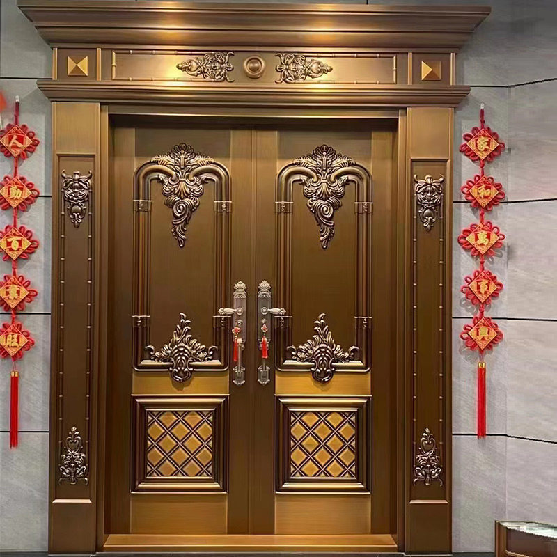 订置款铜门别墅大门双开子母进户门纯铜四开新中式简欧洛阳紫铜门