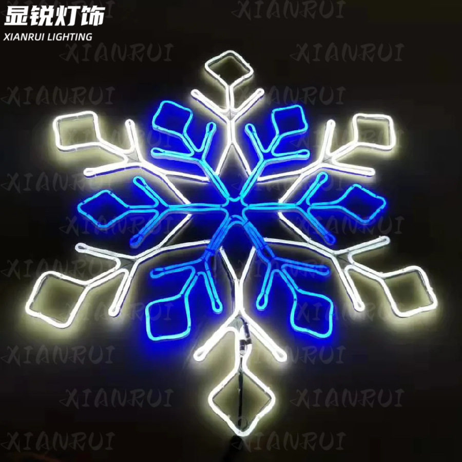 圣诞LED挂件雪花灯装饰雪花片造型灯图案防水雪花灯铁艺发光平面