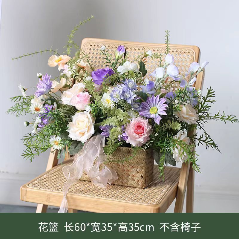 装饰花粉婚礼直播背景桌花花卉套装交车紫色花摆拍照仿真花艺迎宾
