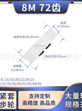同步带轮免键8M72齿AF齿宽27/32内孔101241516齿形带胀紧套同步轮