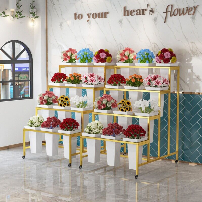 万向轮可升降多层鲜花展示架