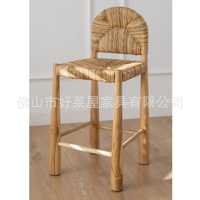 草藤原木靠背吧椅高脚椅