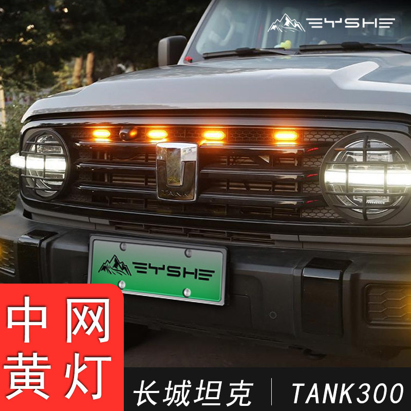 坦克300前脸发光车标中网射灯