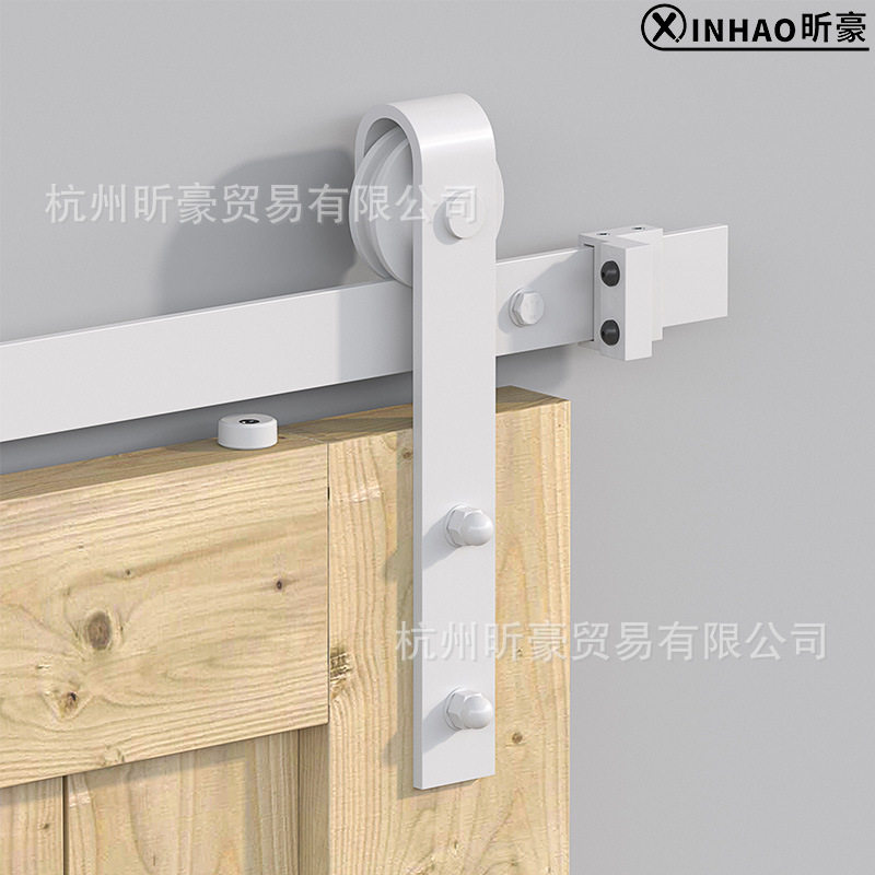 美式谷仓门白色吊轨吊轮五金配件全白J型款滑轮客厅阳台推拉移门